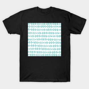 Teal Blue and White Modern Triangles and Arrows Pattern T-Shirt